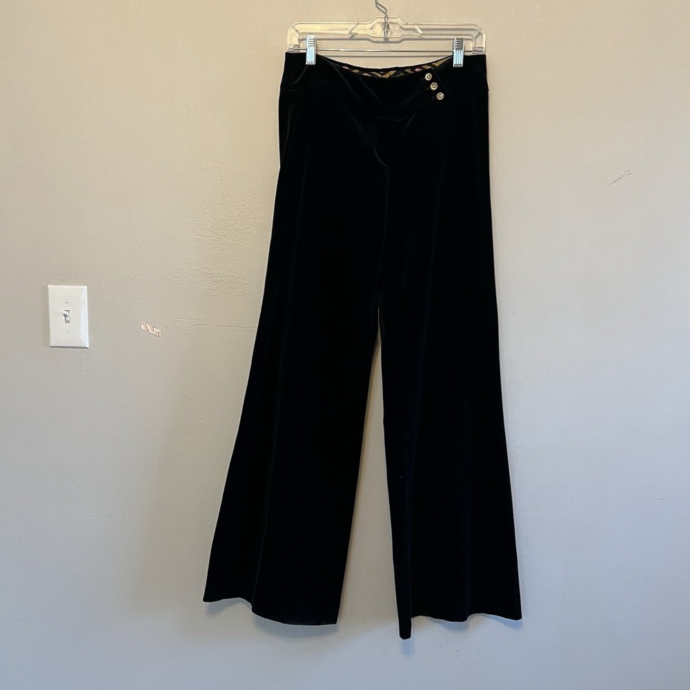 Milly Black Velvet Wide Leg Palazzo Pants Low Waisted‎ Button Detail Dressy 4